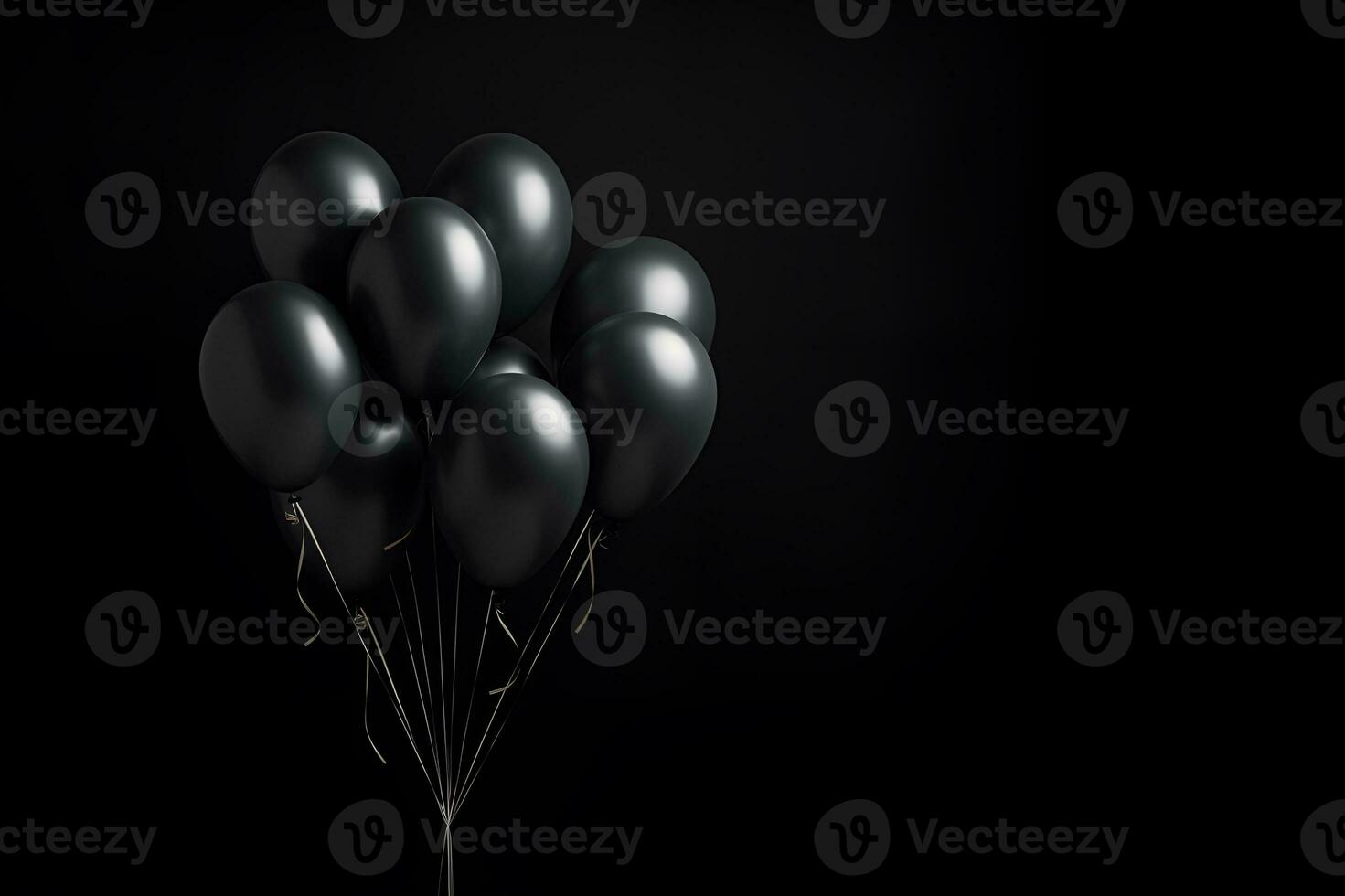 black balloons with black background copy space, ai generative photo