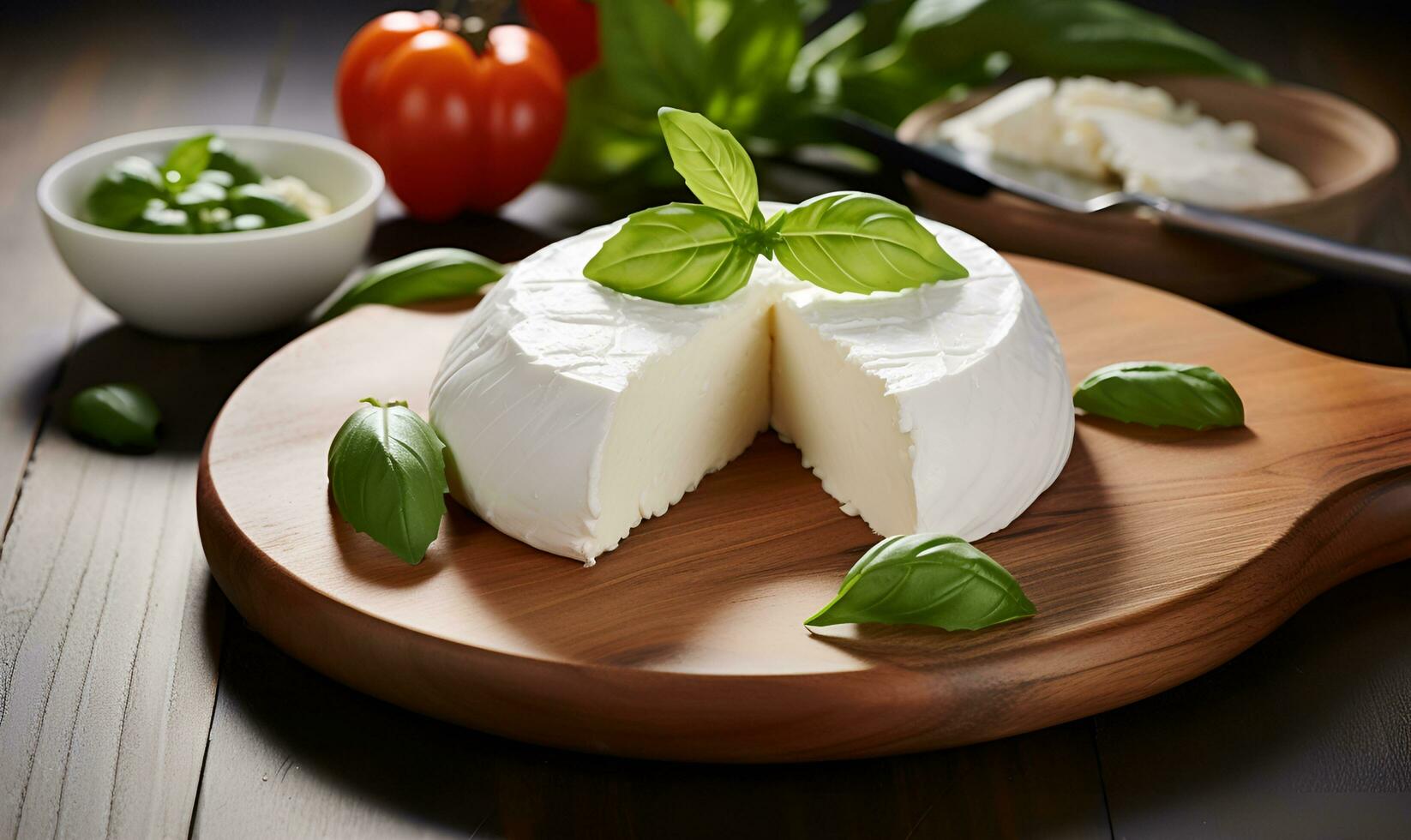 macro mozzarella cheese block, ai generative photo