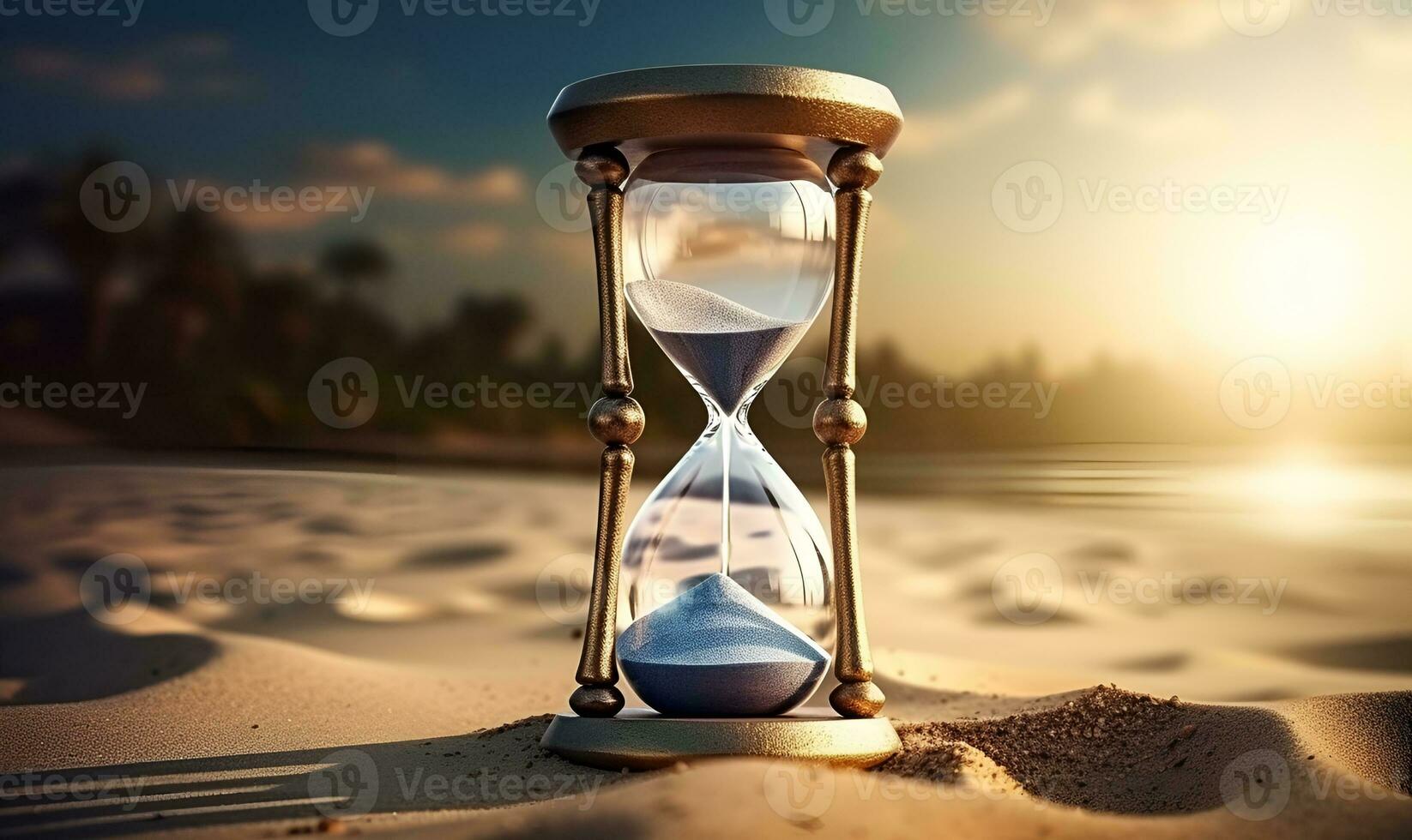 hourglass on beach sand, ai generative photo