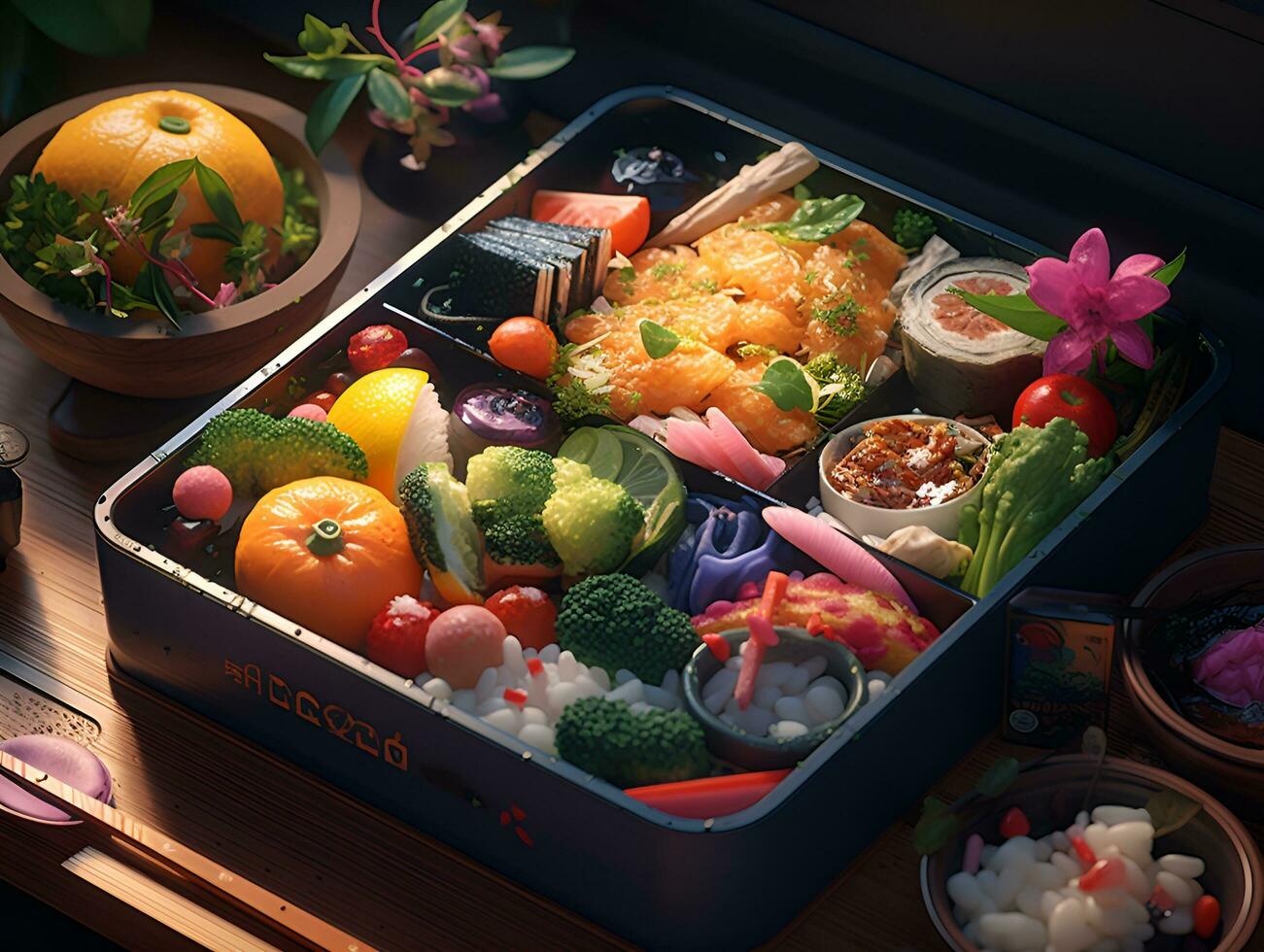 macro beautiful japanese bento, ai generative photo