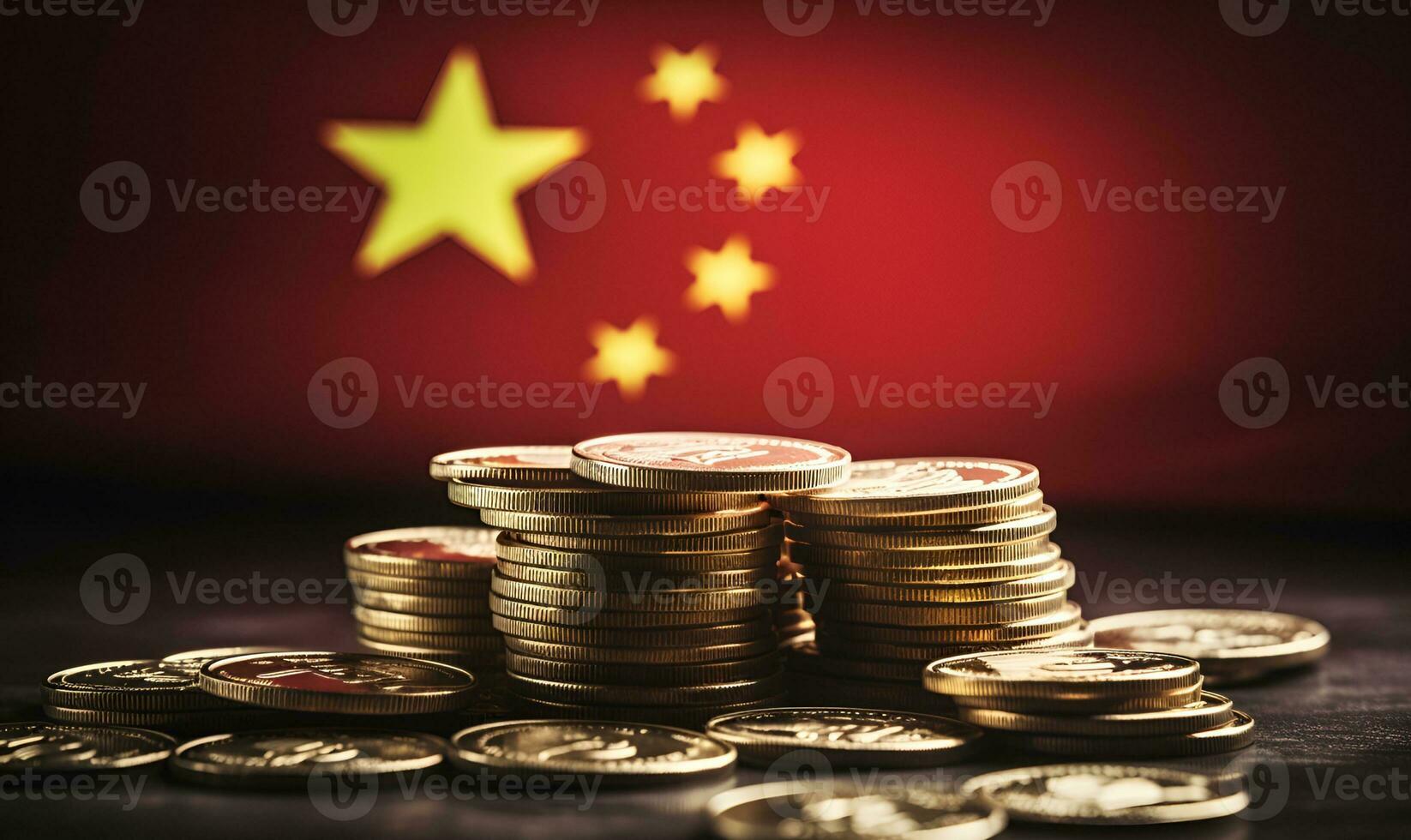 pile of gold coins and chinese flag chinese investment money, ai