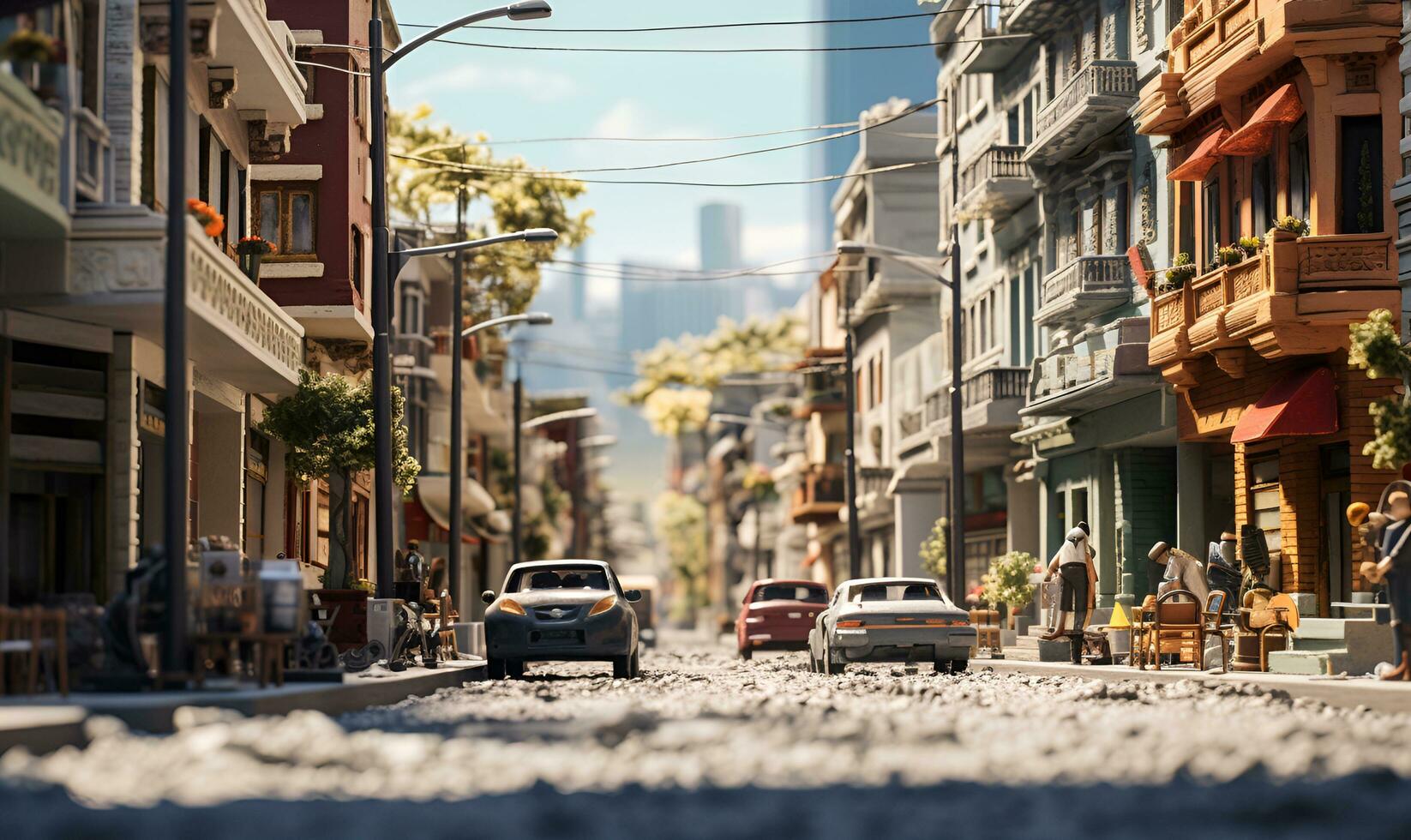miniature city streets and buildings, ai generative photo