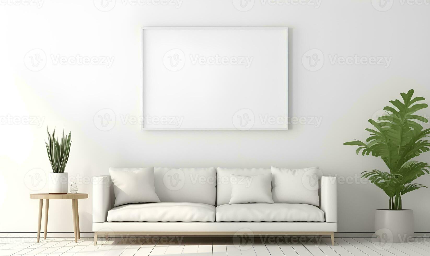 minimalist white house interior with large, plain white wall frames, ai generative photo