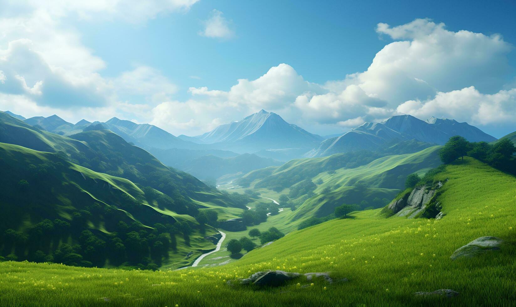 beautiful views of green hills, generative ai photo