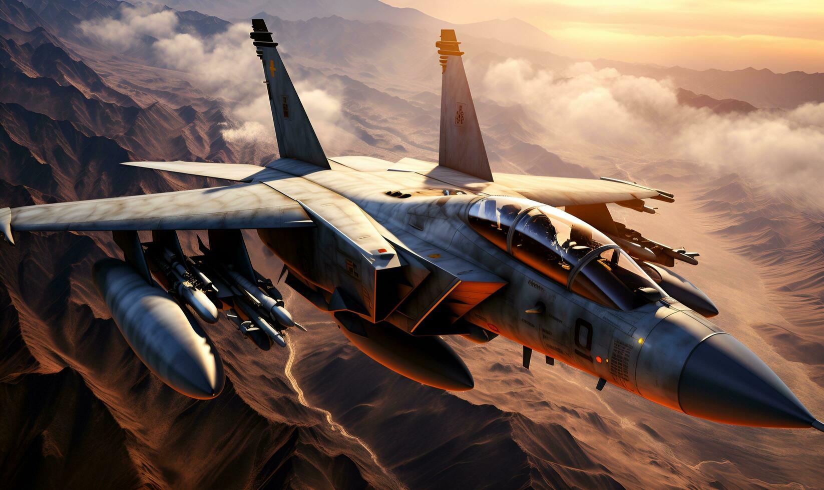 macro fighter jet close up on flight, ai generative photo