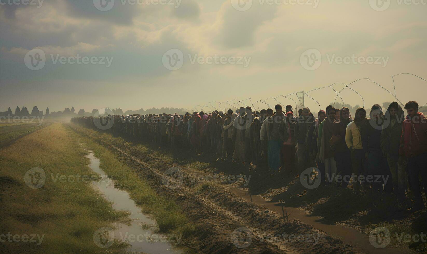 thousands of refugees stuck at the border, ai generative photo