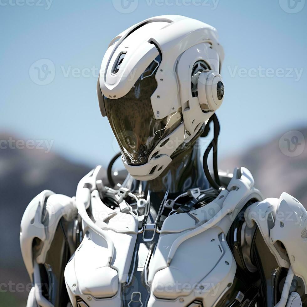 macro white humanoid robot, ai generative photo