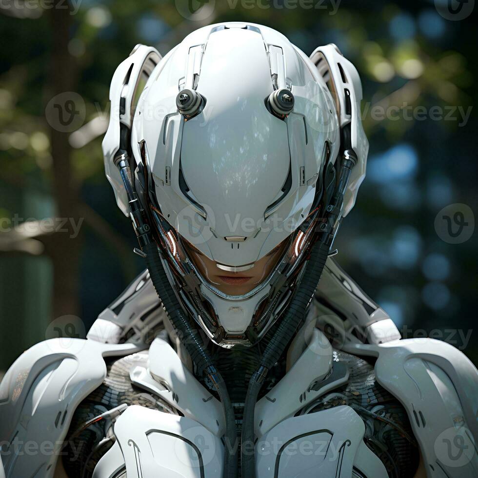 macro white humanoid robot, ai generative photo