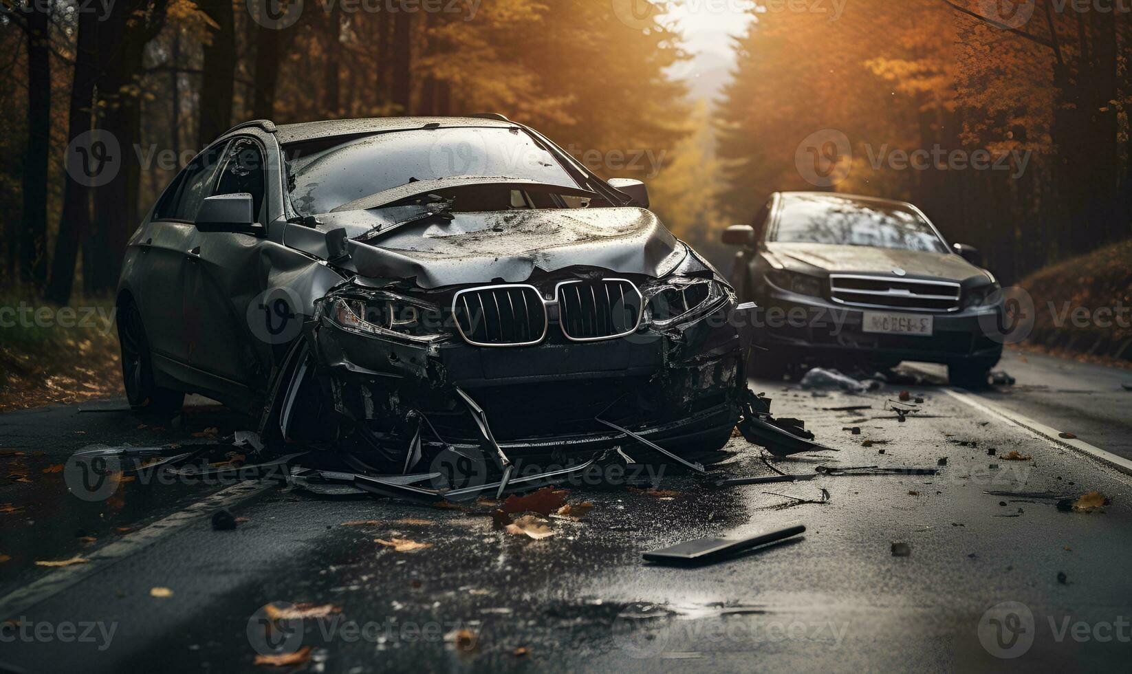 coche accidente en el camino, ai generativo foto