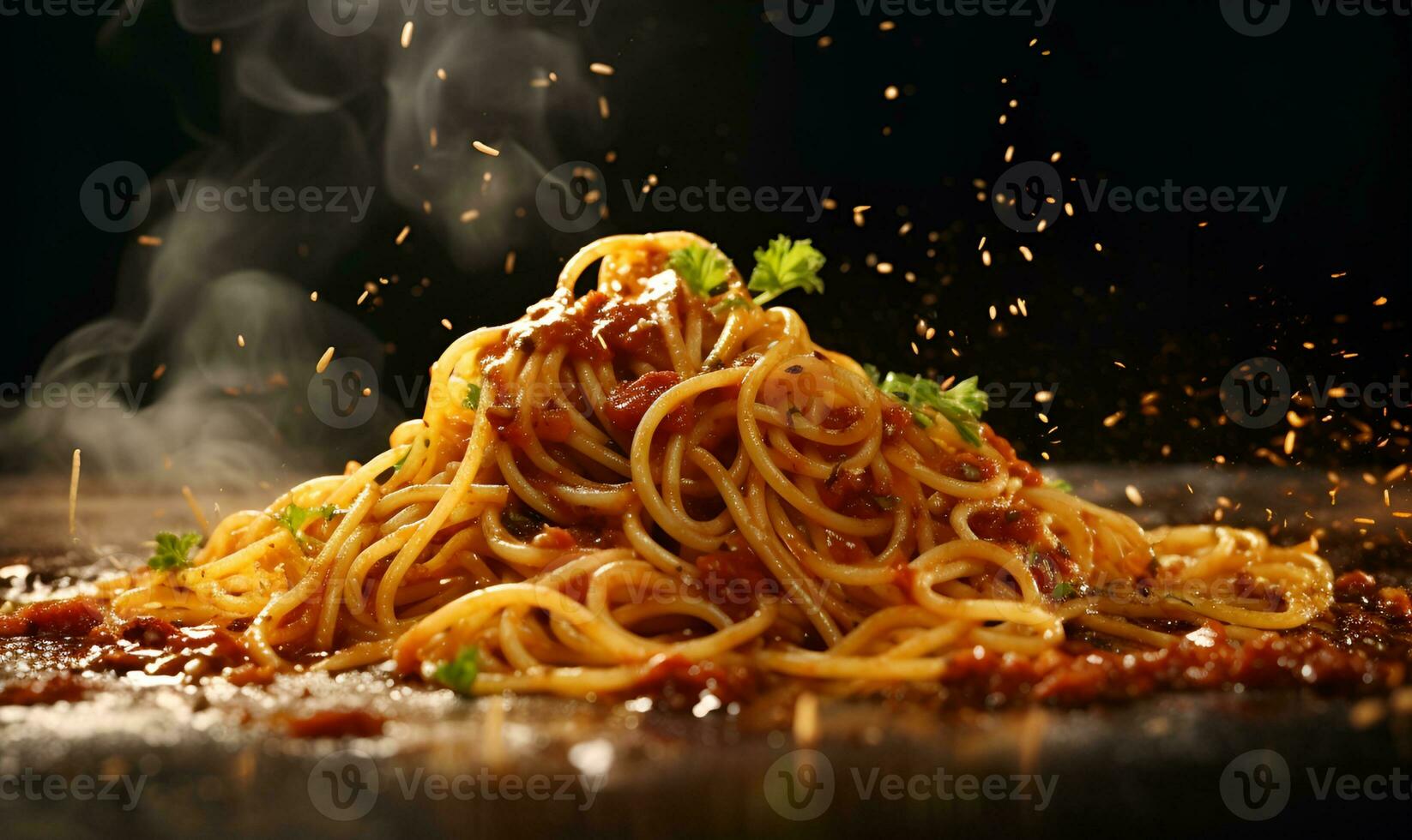 Macro spaghetti that looks delicious, ai generative photo
