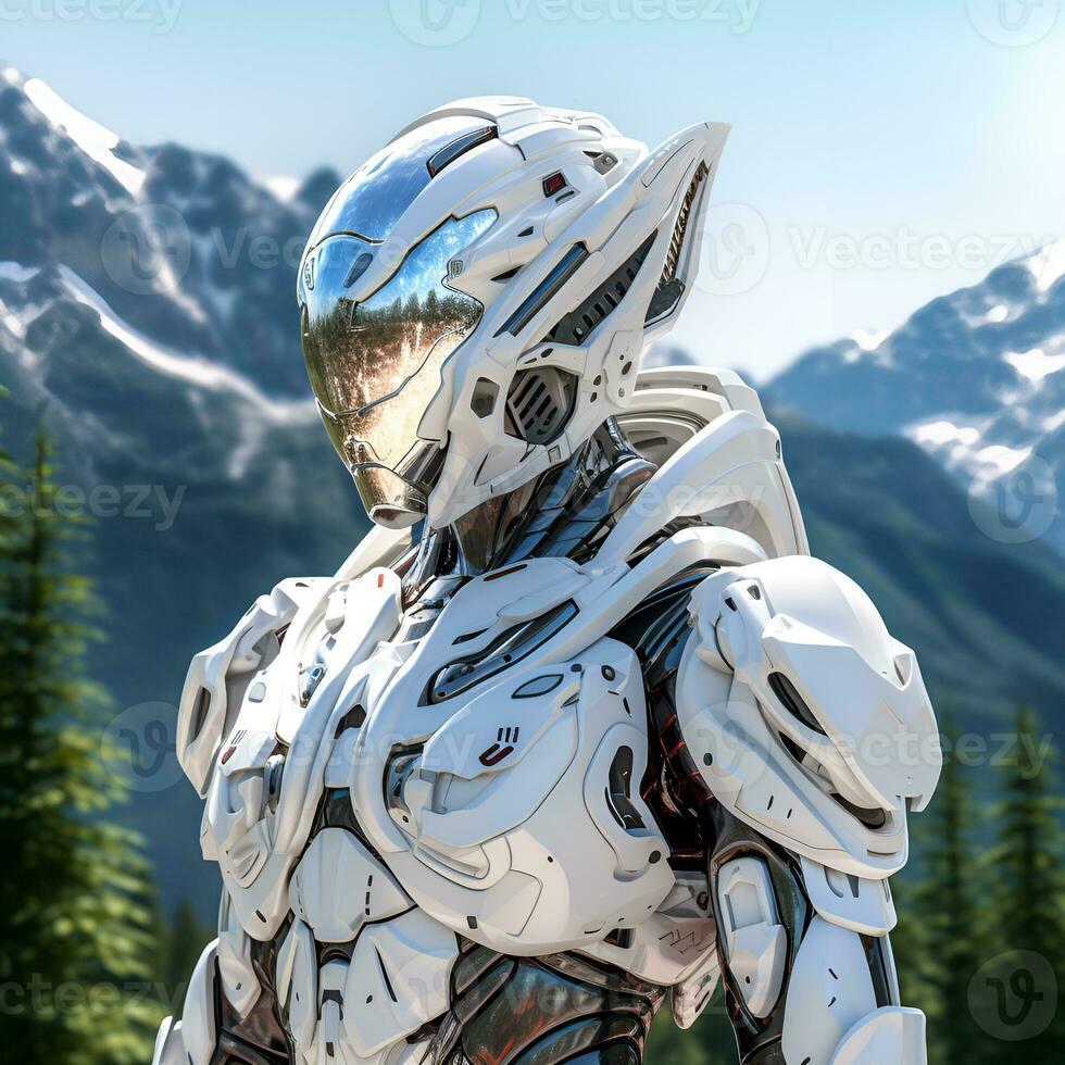 macro white humanoid robot, ai generative photo