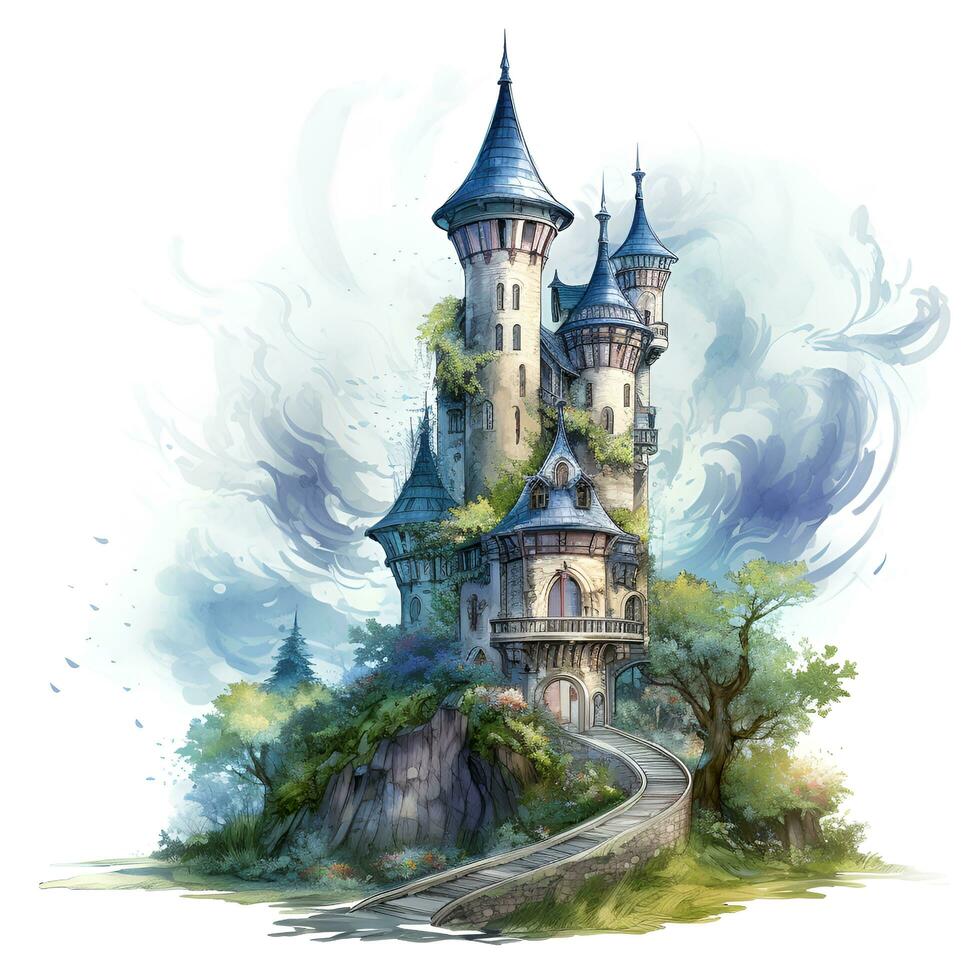 Clean painting of old European castles, AI generative photo