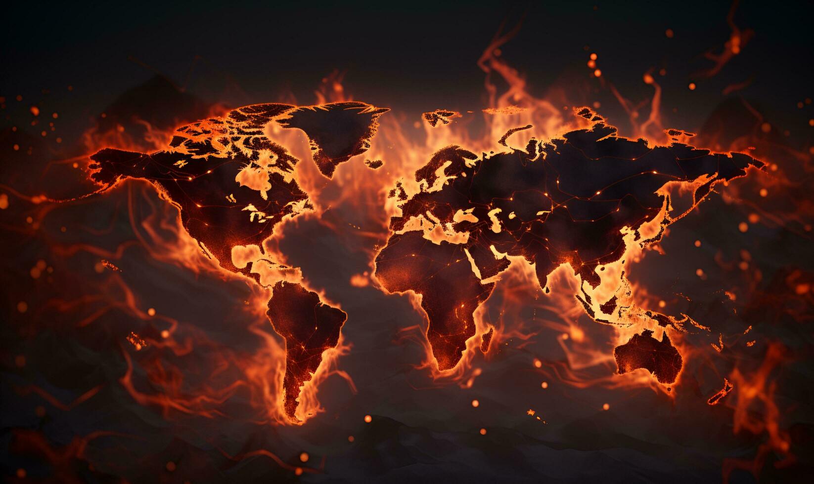 burning hot red world map, ai generative photo