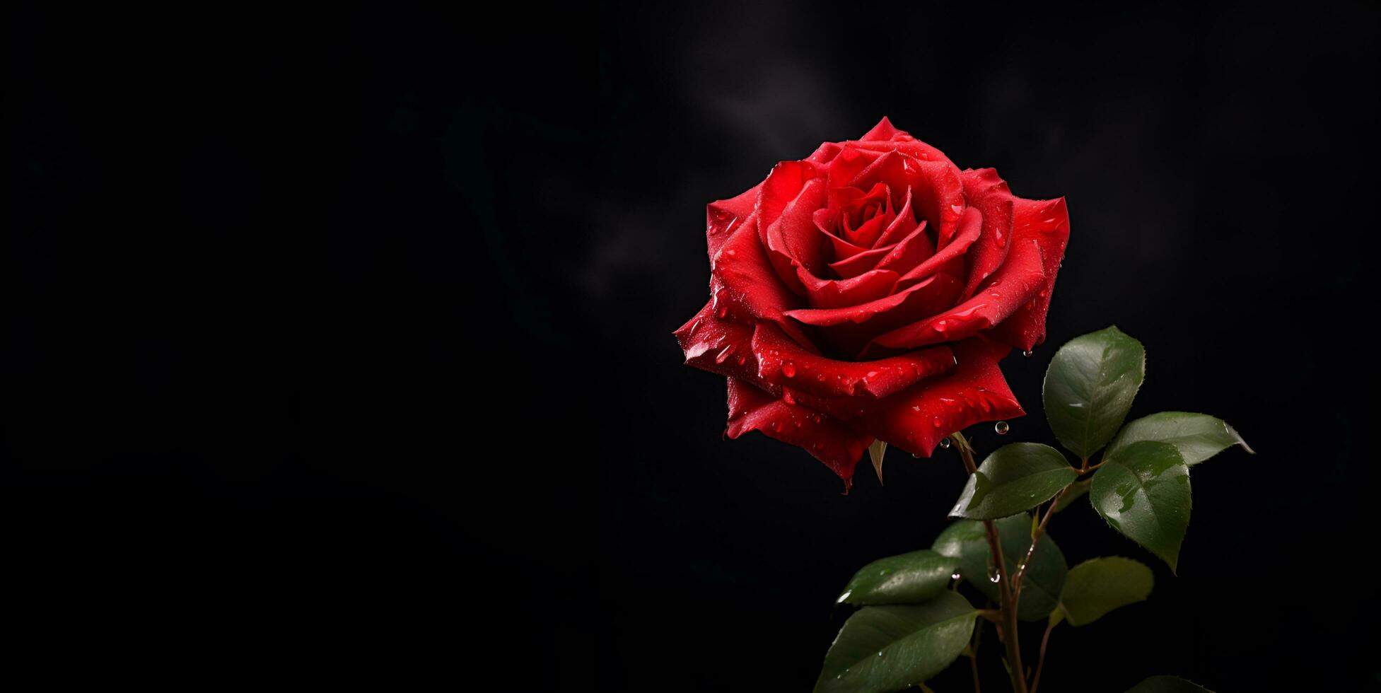 beautiful red roses black space background, ai generative photo