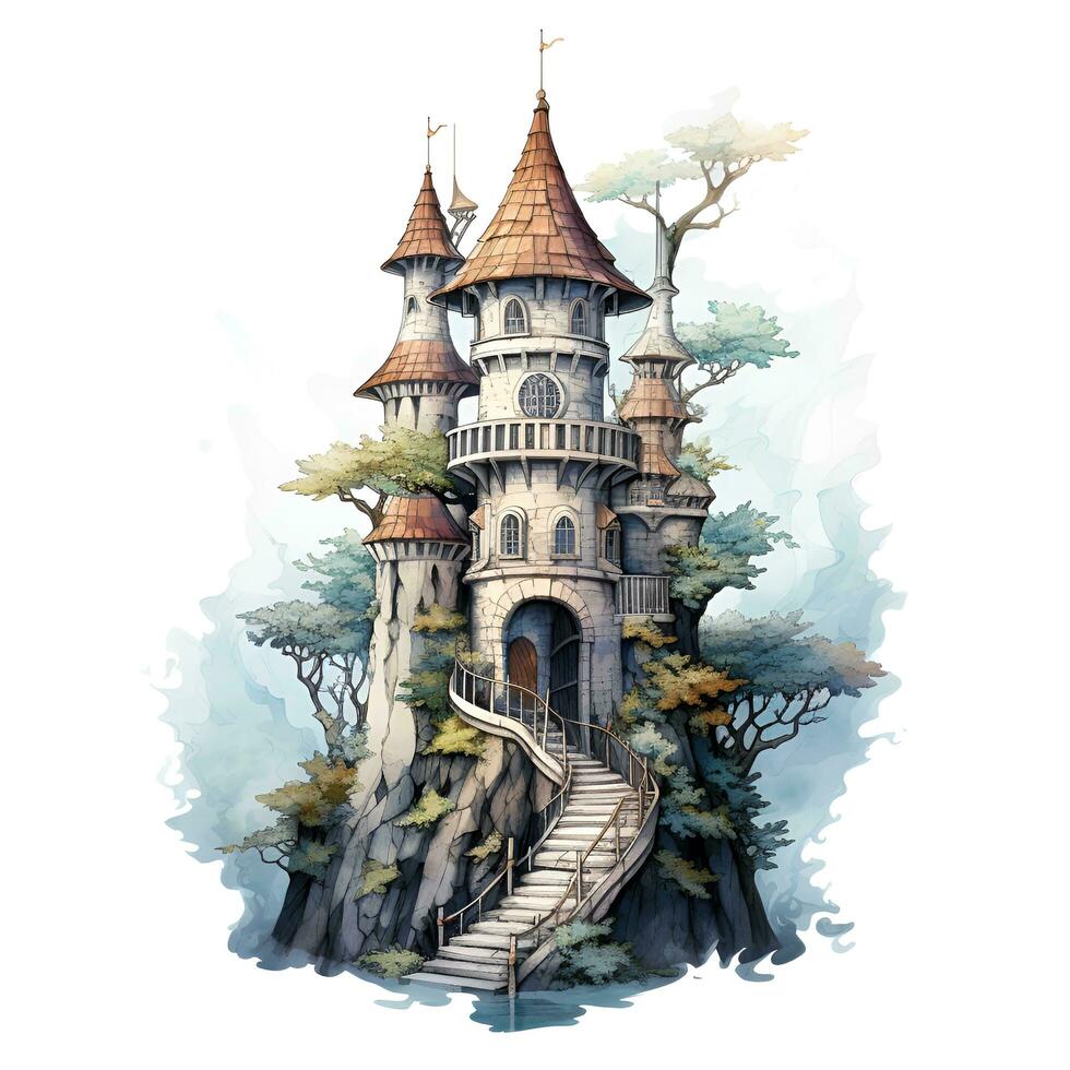 Clean painting of old European castles, AI generative photo
