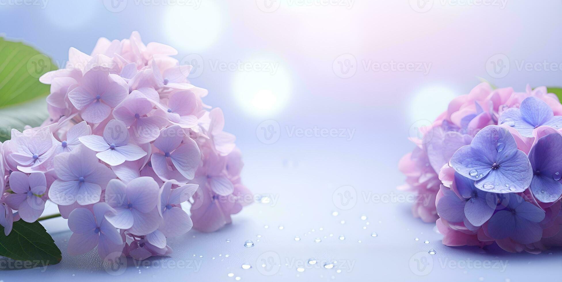 beautiful hydrangea flowers blank space background, ai generative photo