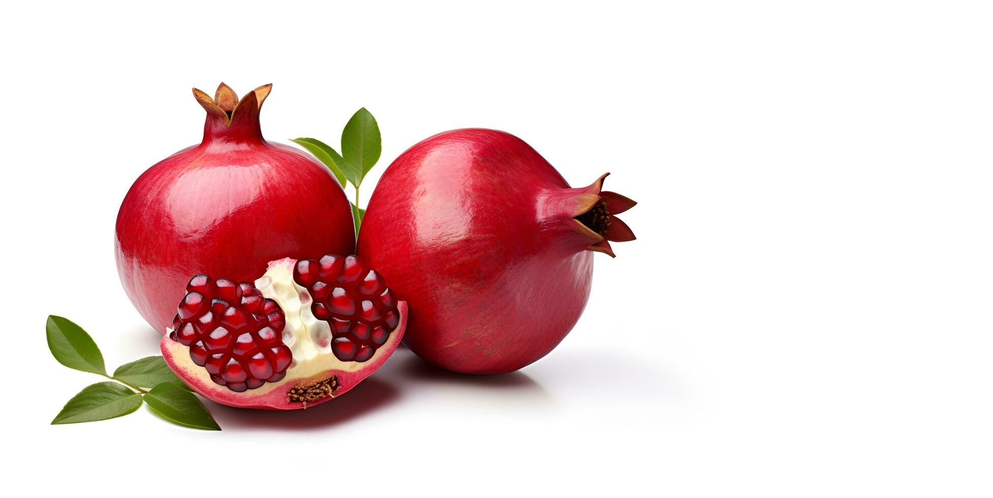 pomegranate fruit macro white background blank space, ai generative photo