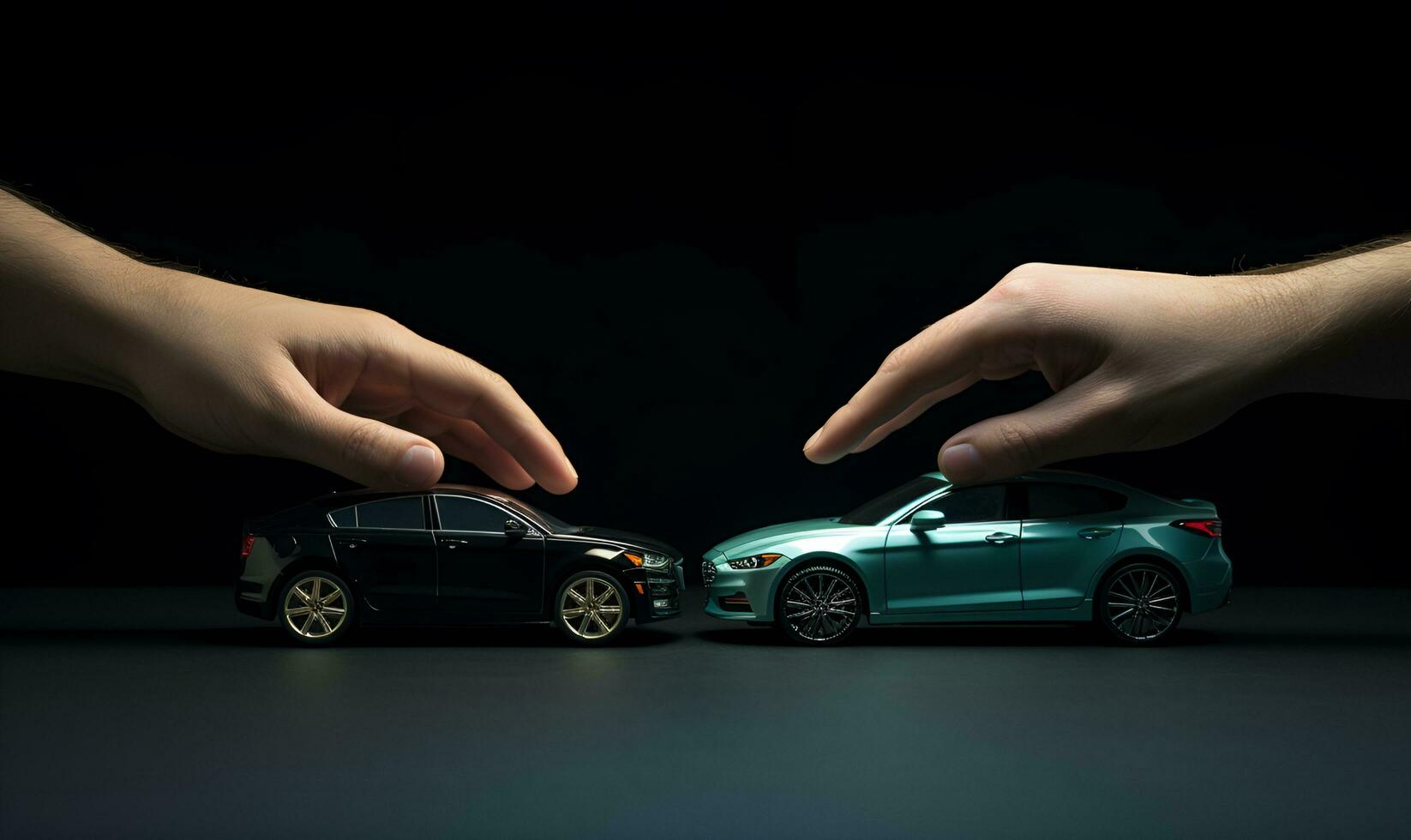 hand holding realistic toy car, ai generative photo