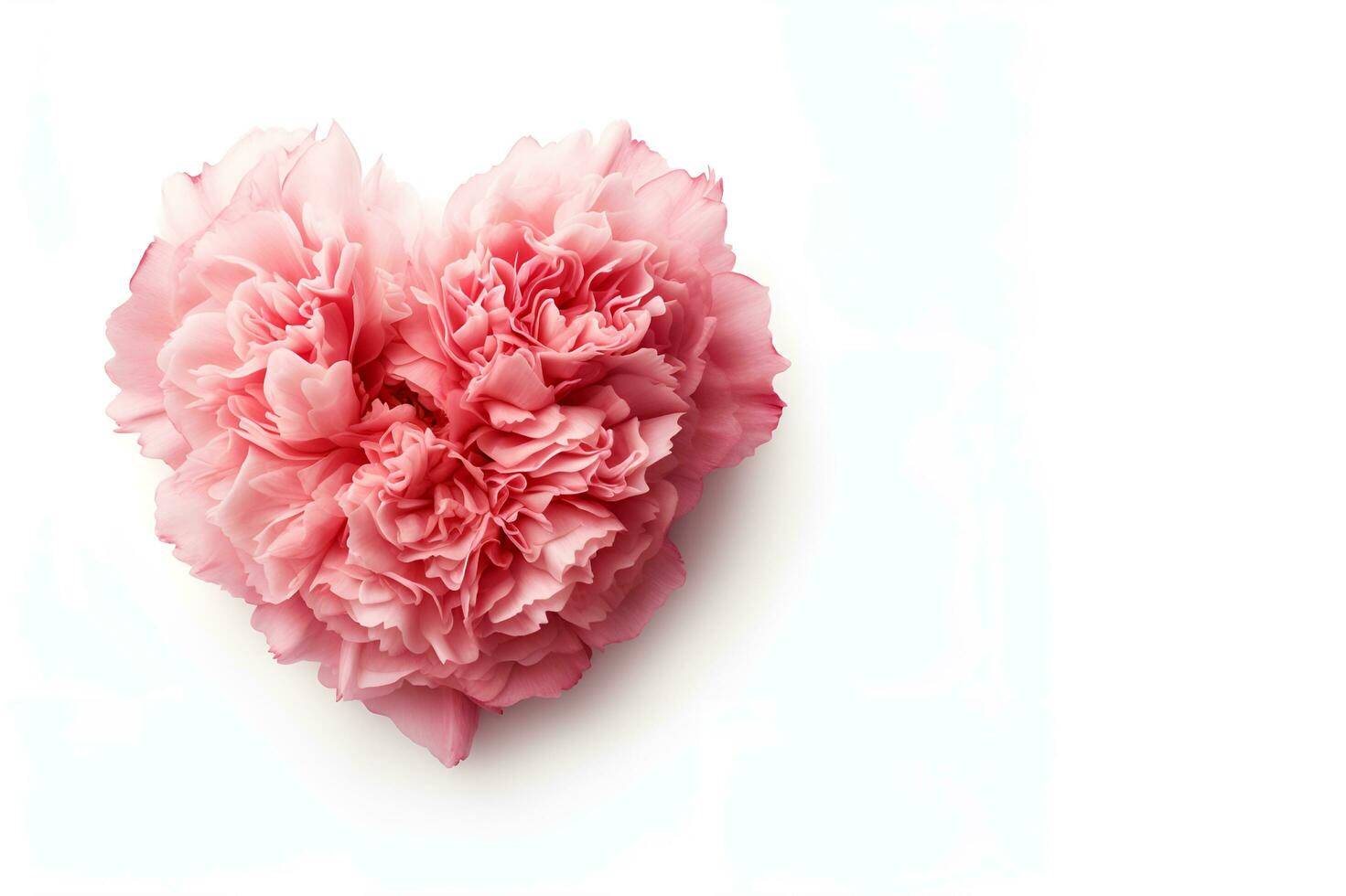 heart shaped carnation flower blank space white background, ai generative photo