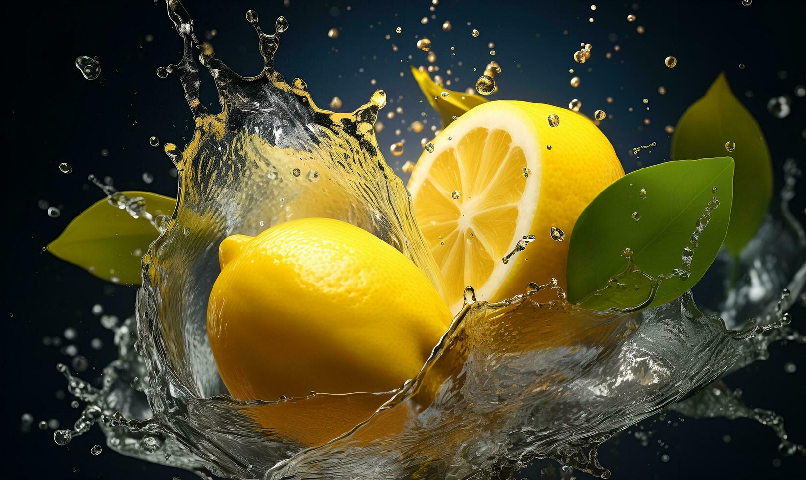 limón y agua chapoteo macro, ai generativo foto