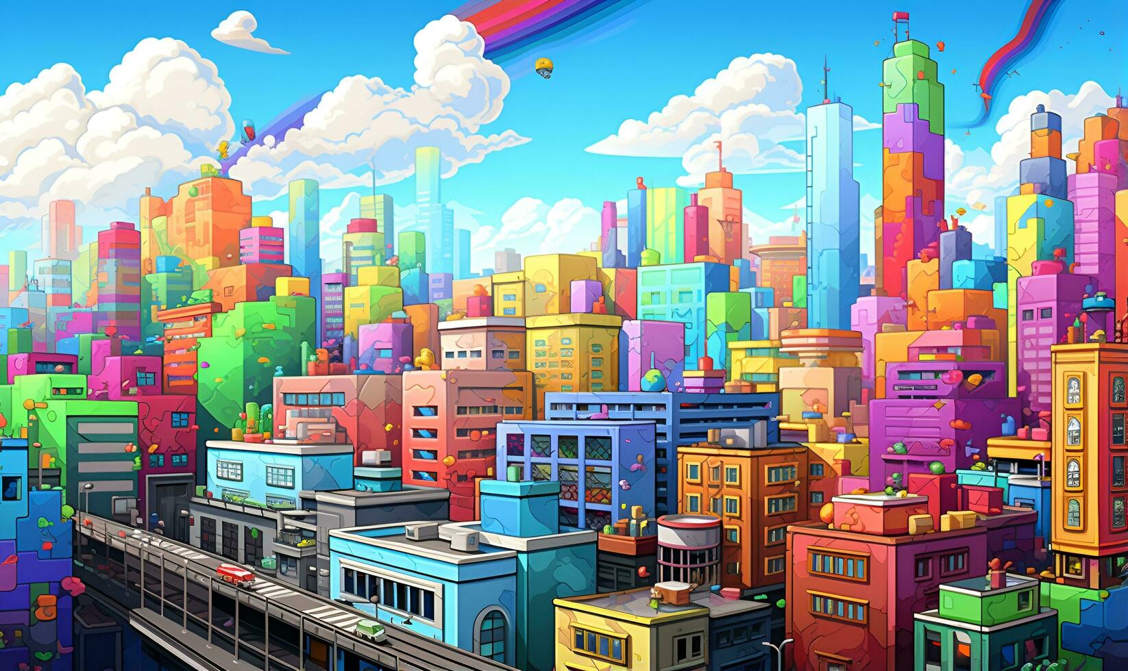 pixel art of colorful city building, ai generative photo