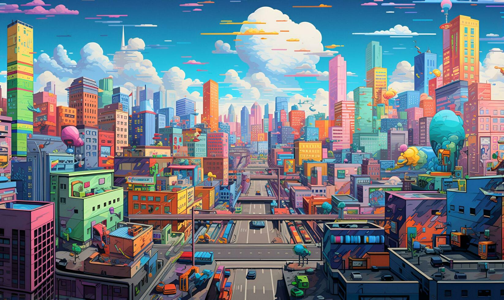 pixel art of colorful city building, ai generative photo