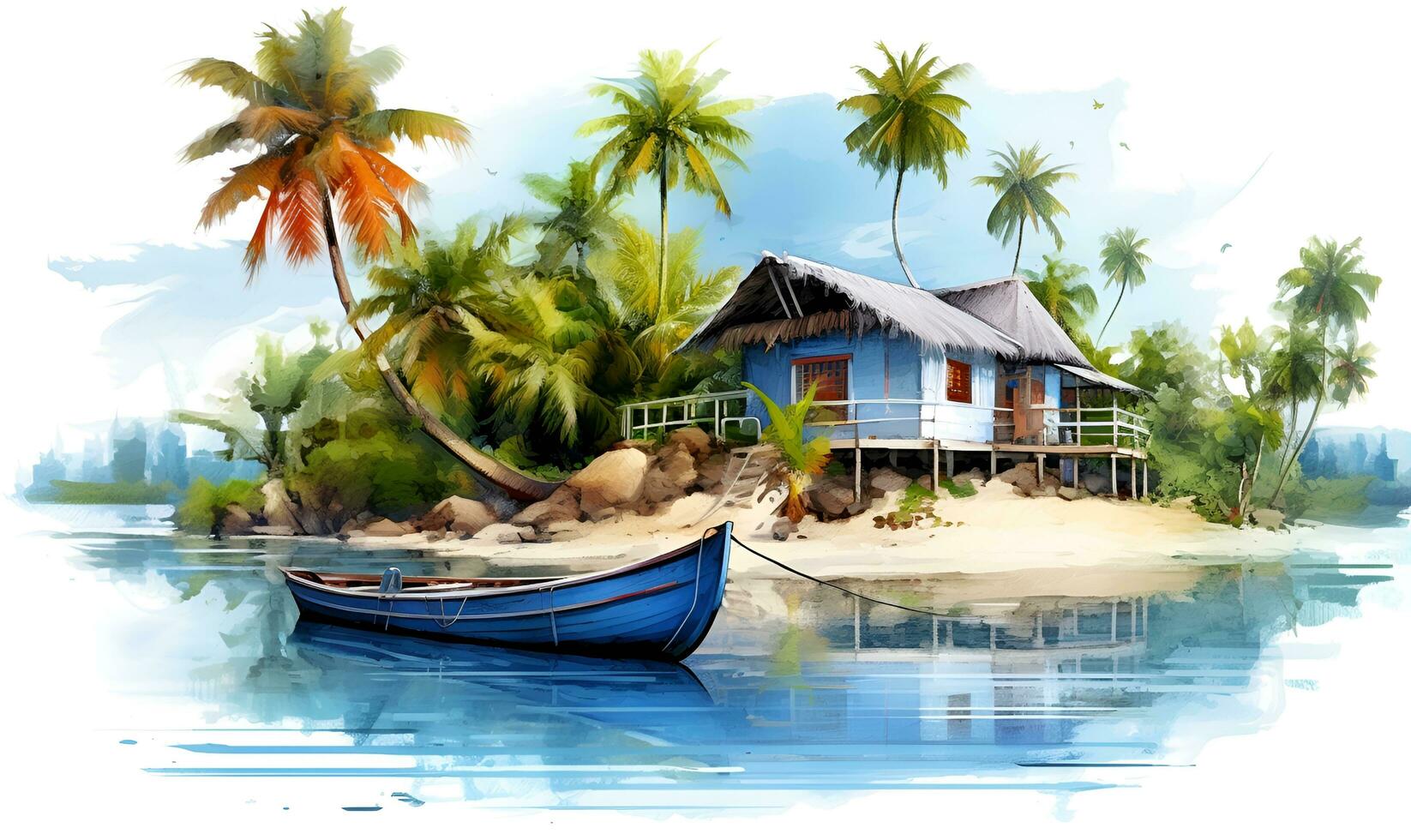 digital art beautiful island resort, ai generative photo