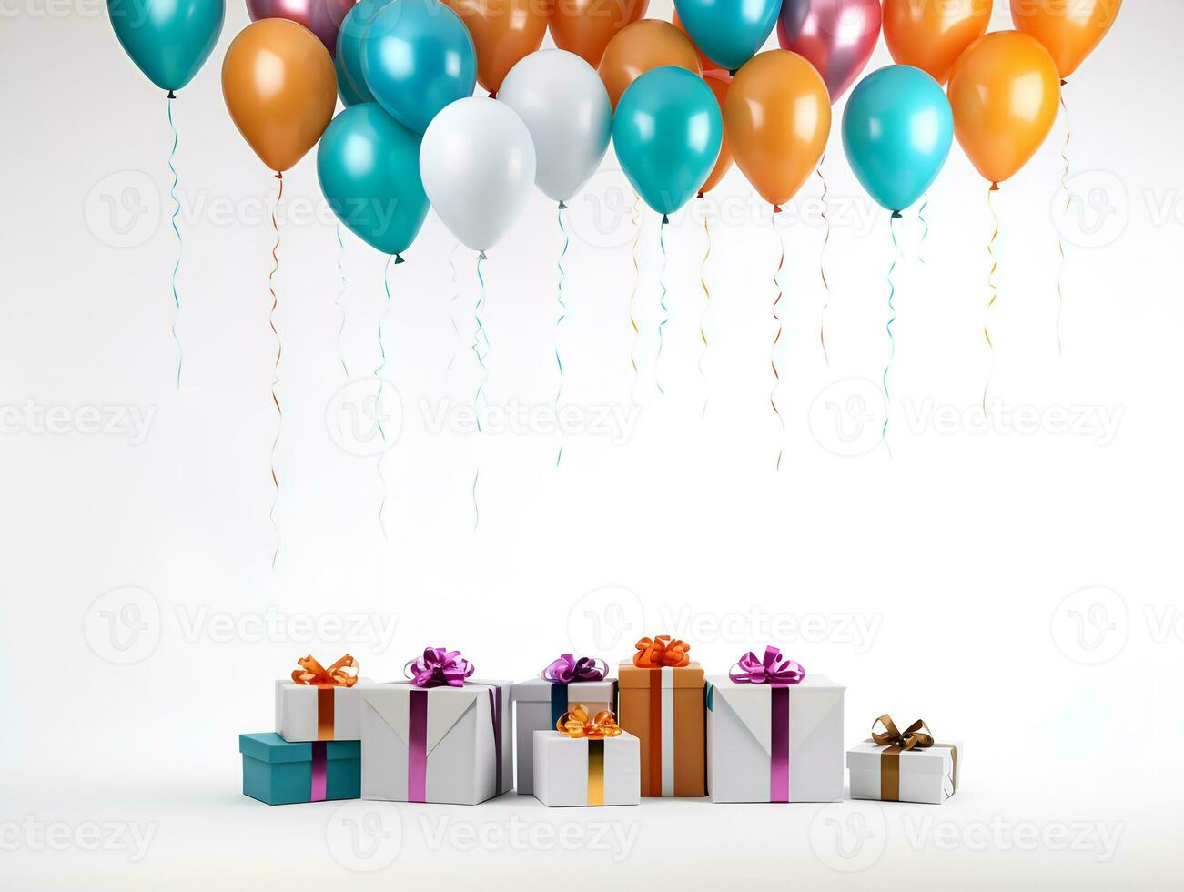 colorful balloons and gift boxes blank space, ai generative photo