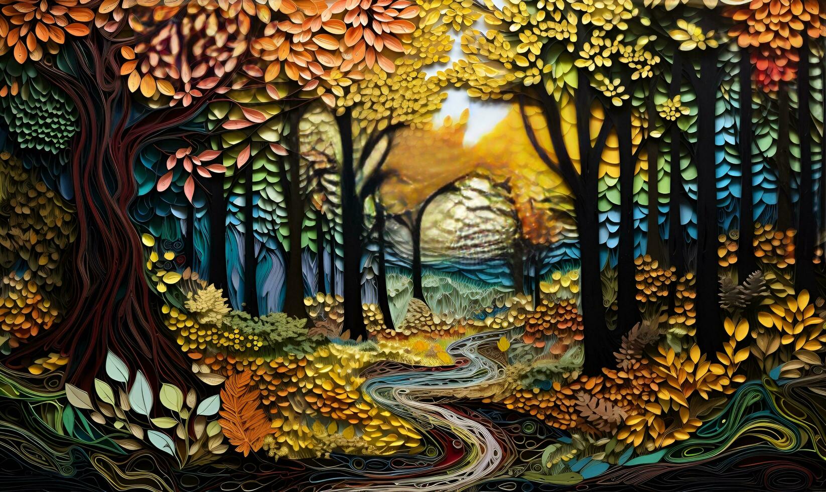 embossed colorful forest painting, ai generative photo