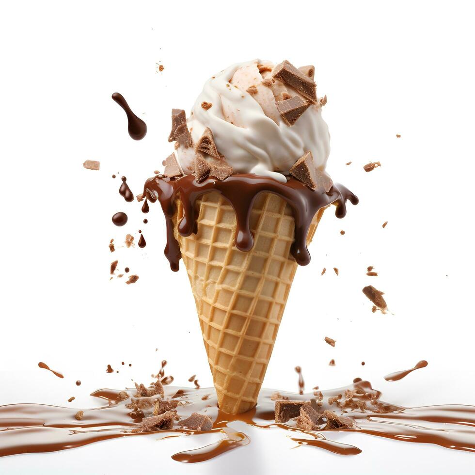 white background chocolate ice cream macro, ai generative photo