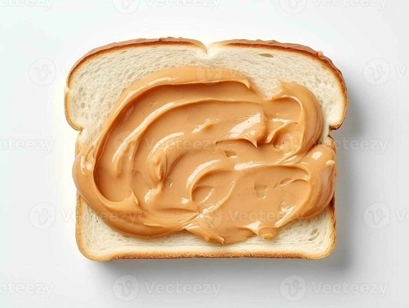 white bread with peanut butter view from above, ai generative photo