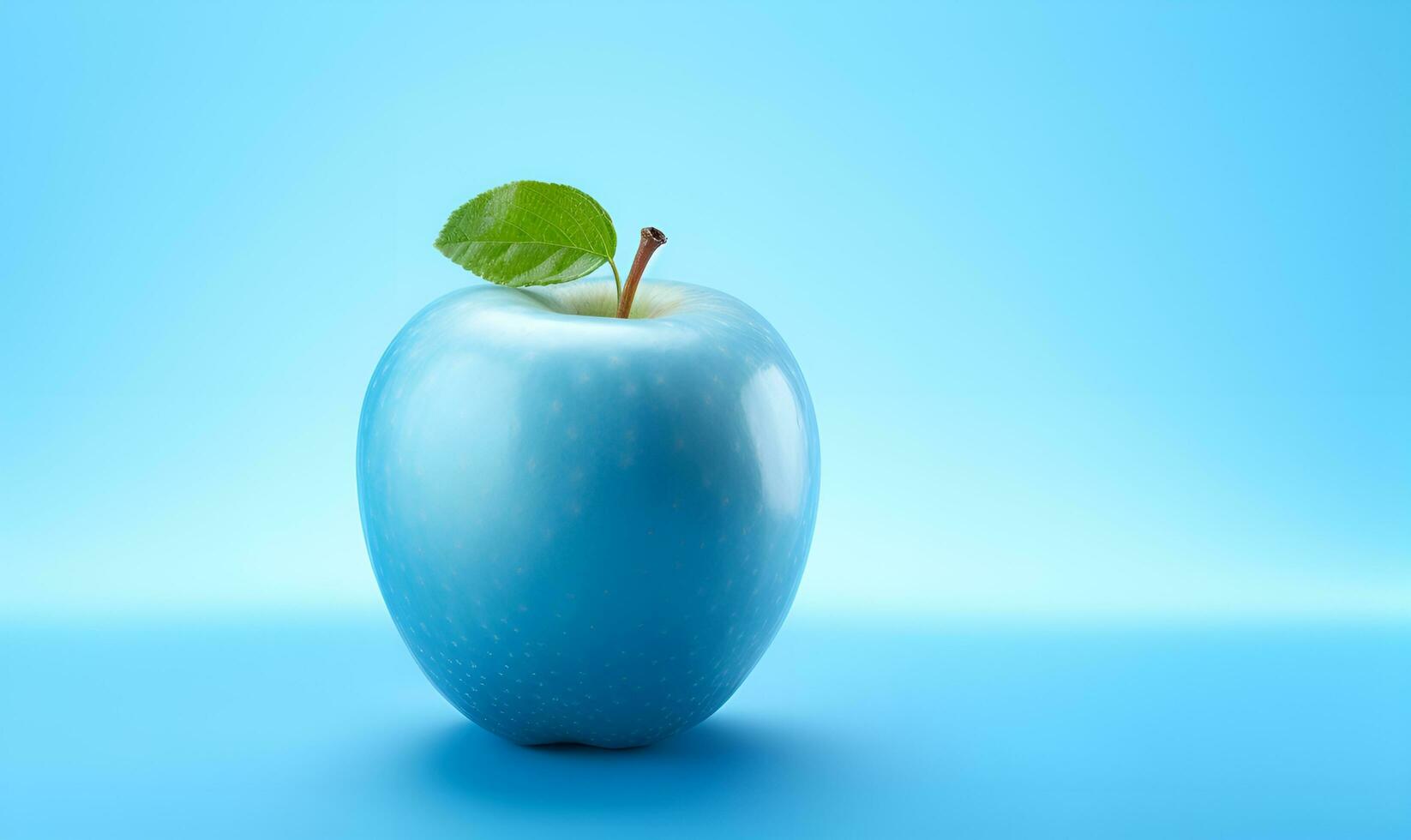 blue apple on pastel blue background blank space, ai generative photo