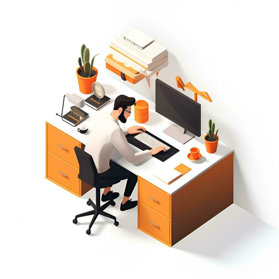 isometric 3d office worker, ai generative photo