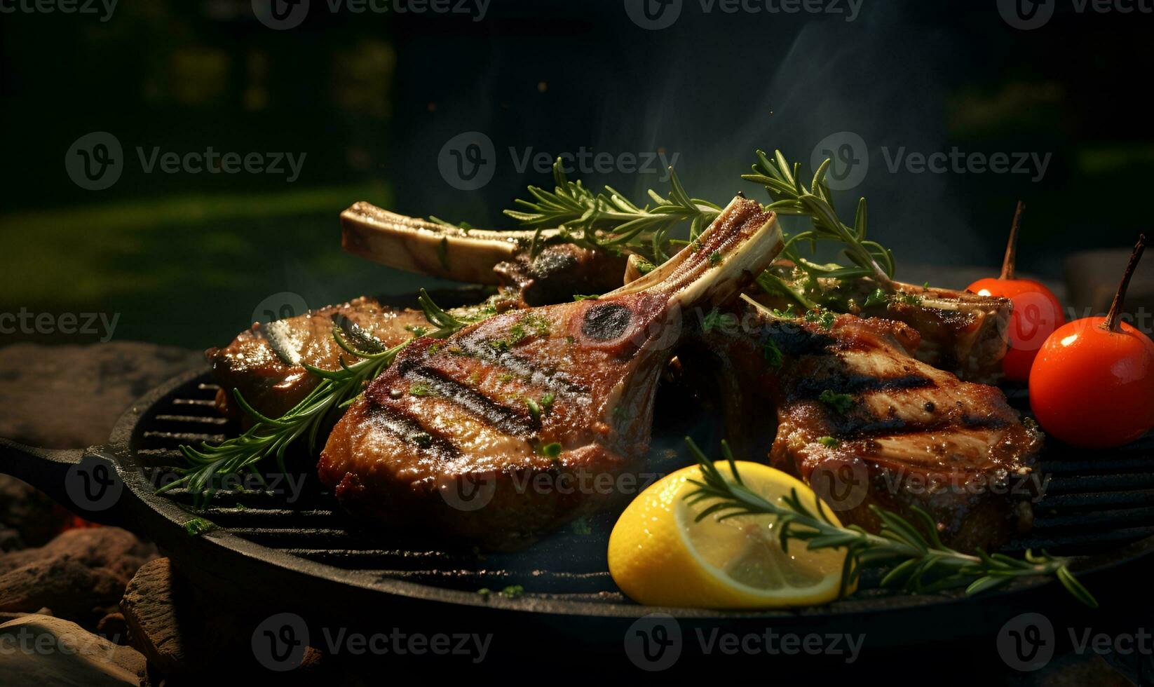 macro lamb steak dish on plate, ai generative photo