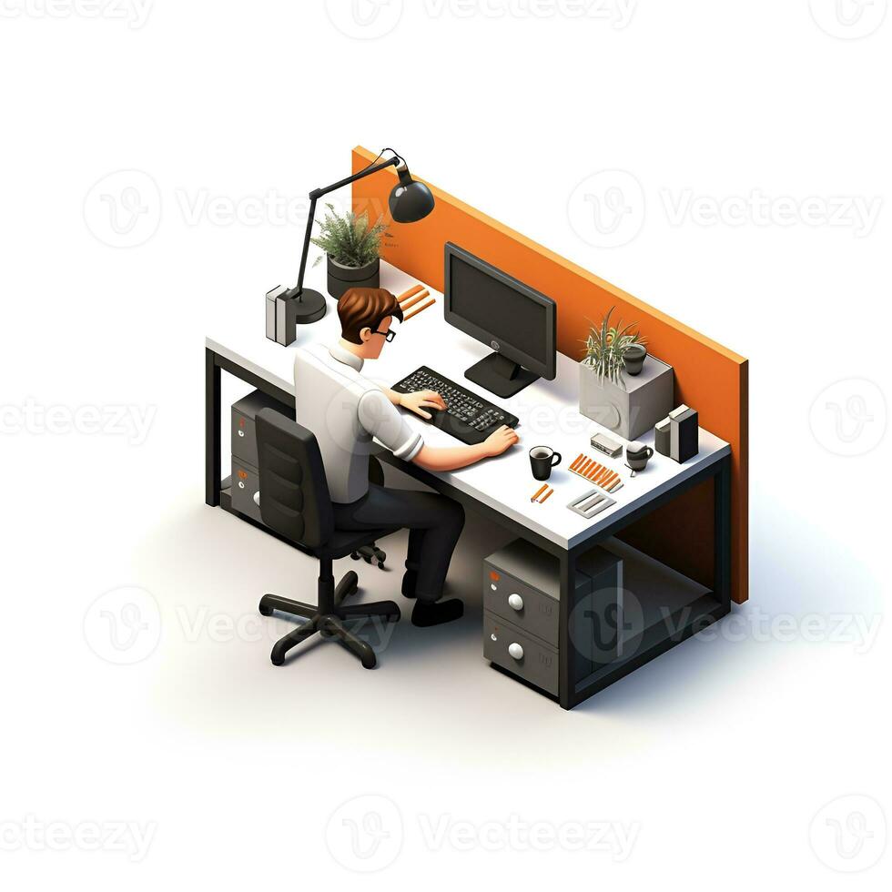 isometric 3d office worker, ai generative photo