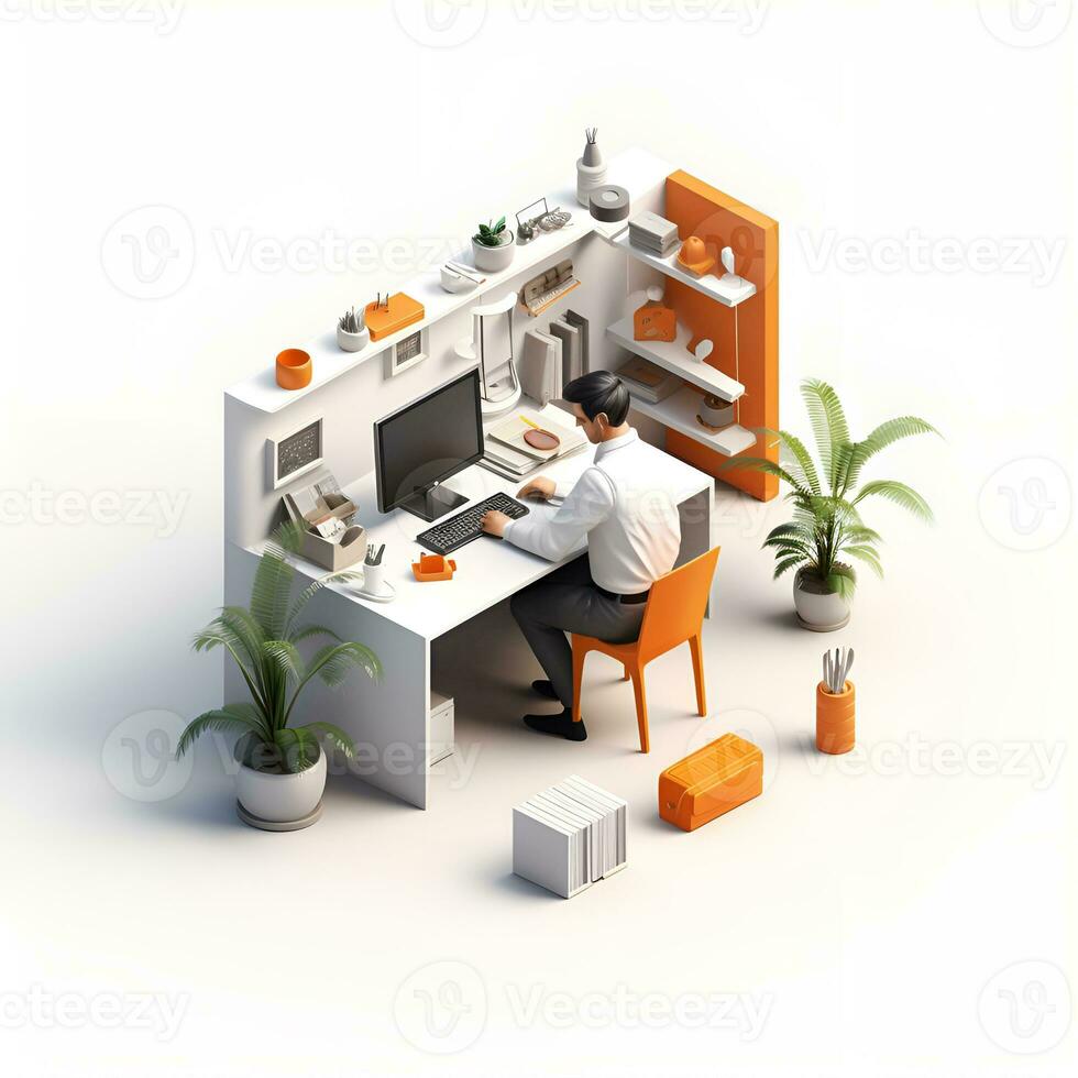 isometric 3d office worker, ai generative photo