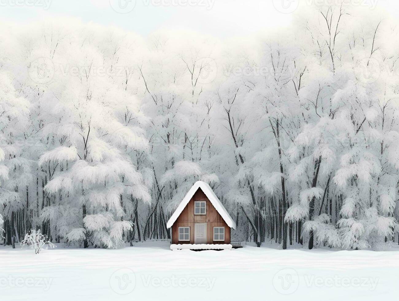 triangular cabin in winter snowy forest, ai generative photo