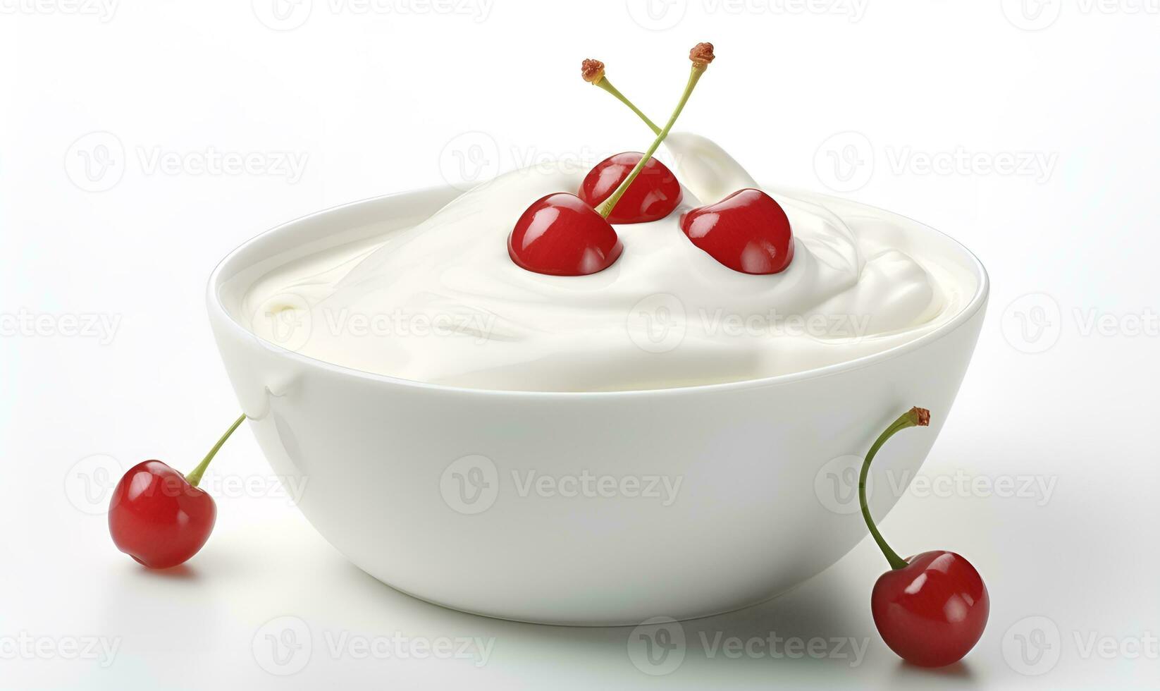 macro of a bowl of yogurt and berries white background, ai generative photo