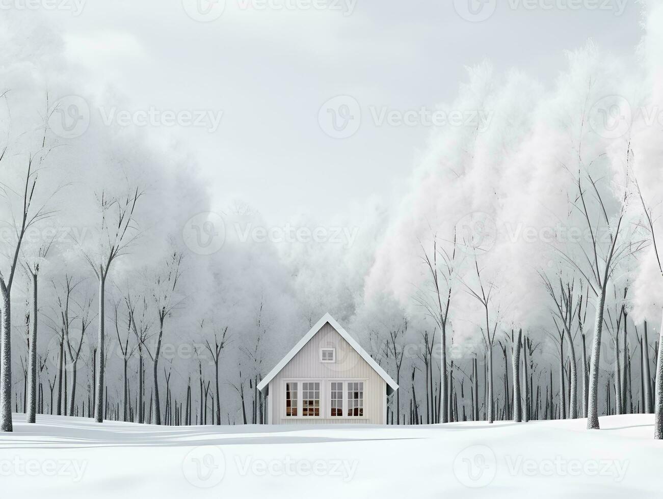 triangular cabin in winter snowy forest, ai generative photo