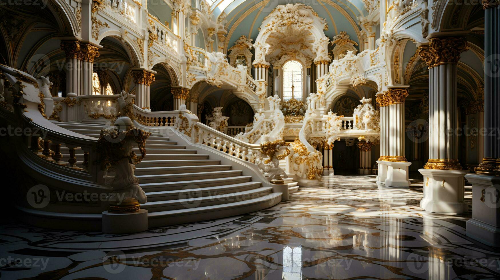 ancient european artistic building interior, ai generative photo