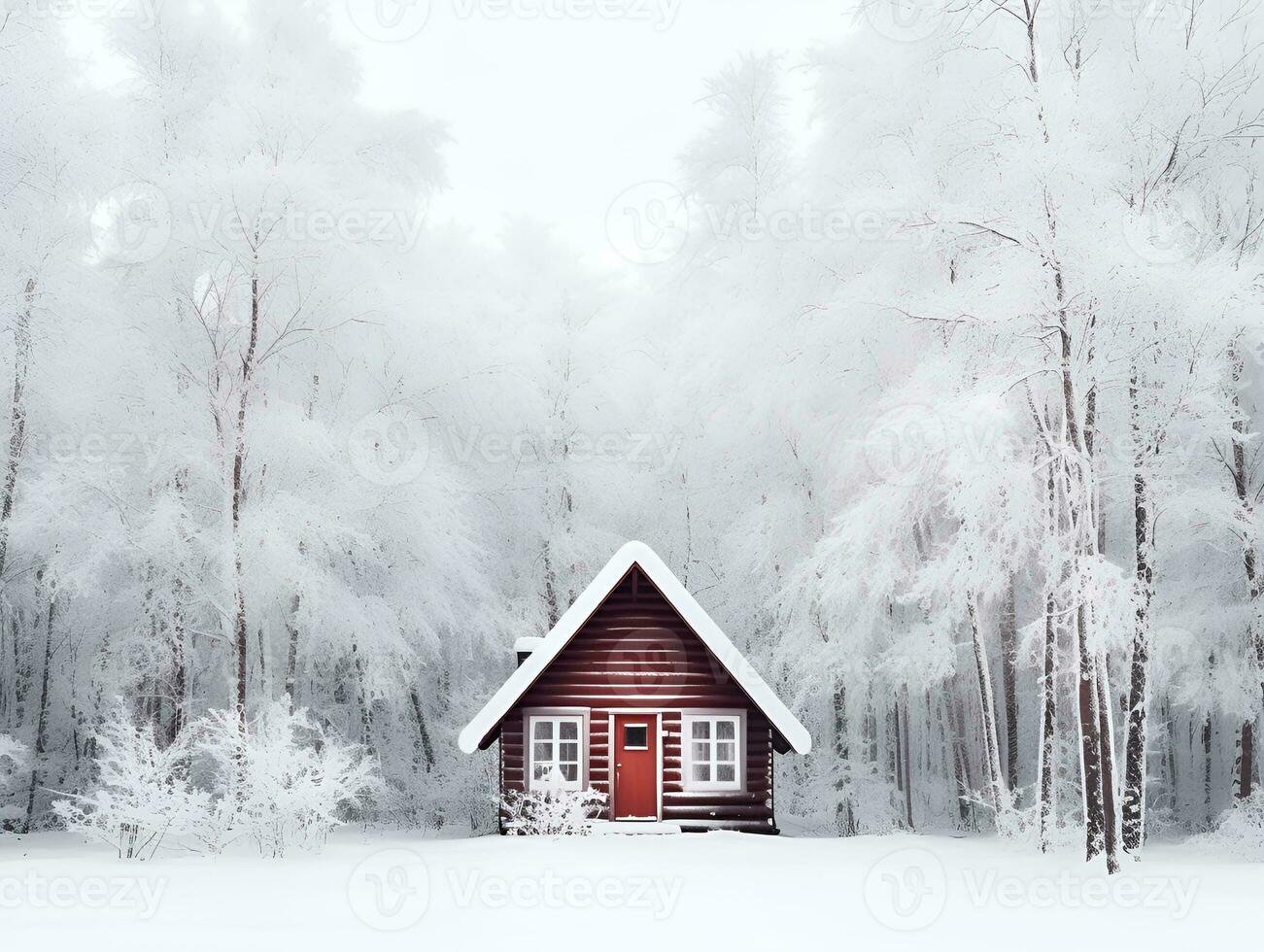 triangular cabin in winter snowy forest, ai generative photo