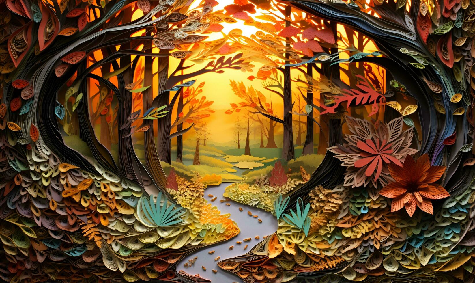 embossed colorful forest painting, ai generative photo