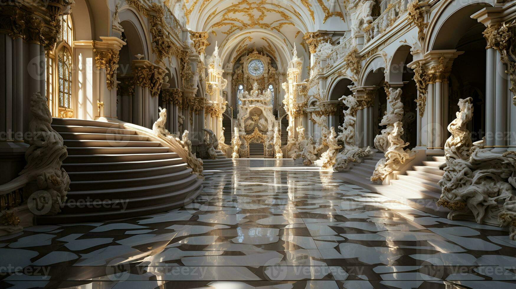 ancient european artistic building interior, ai generative photo