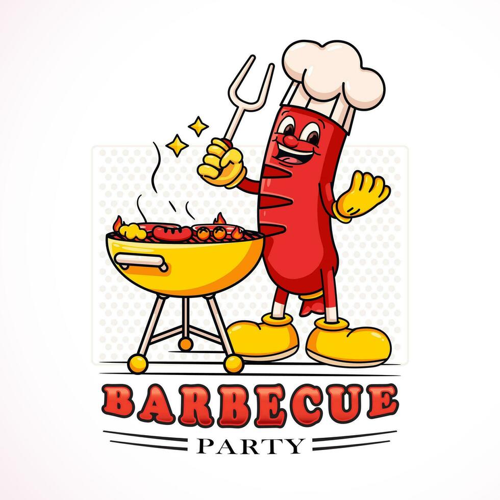 Barbecue sausage chef cartoon mascot. Suitable for logos, mascots, t-shirts, stickers and posters vector