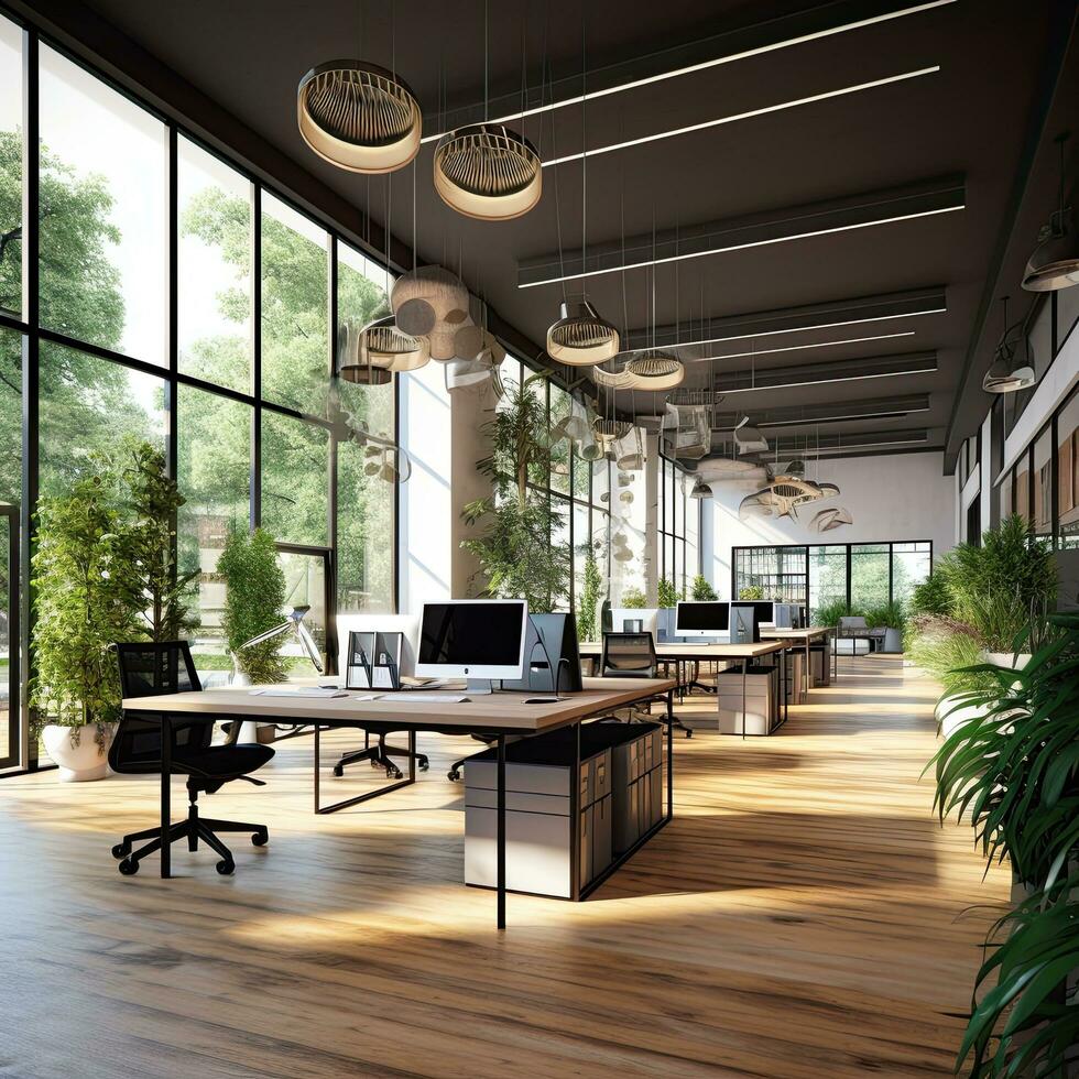 Modern coworking office interior. 3D ,Generative AI. photo