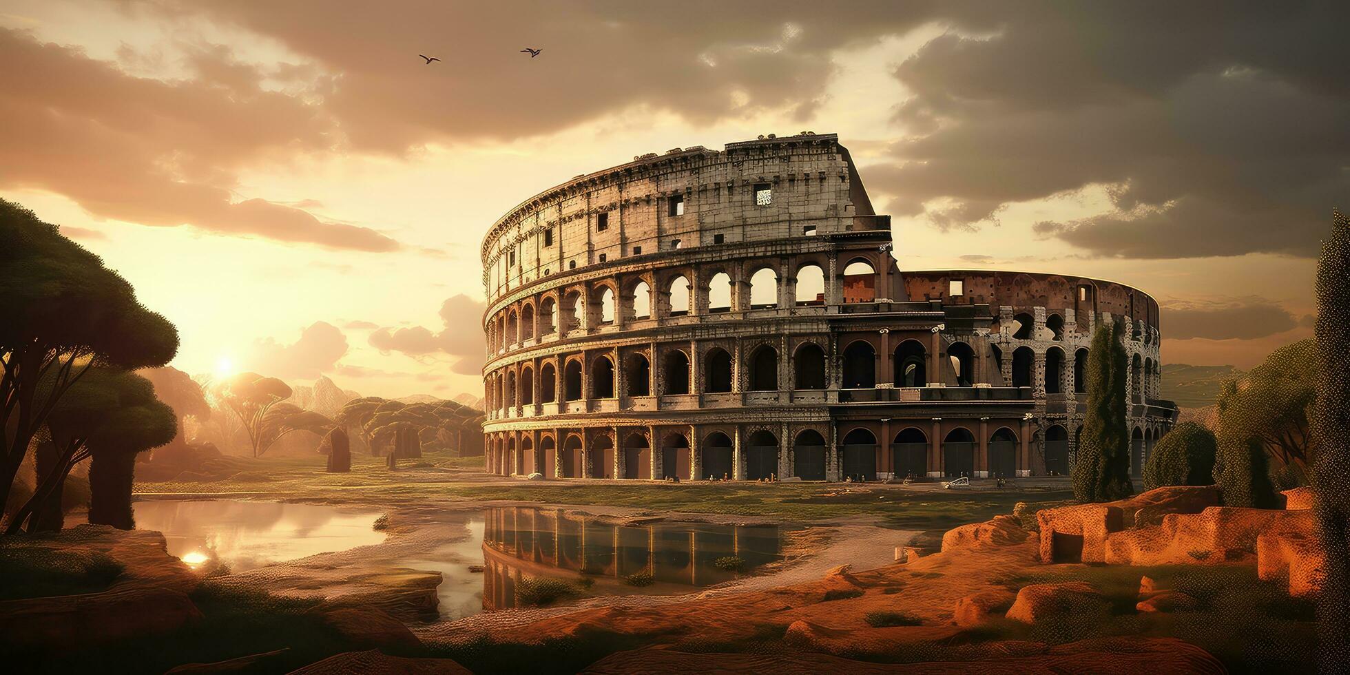 Coliseum at sunrise. Rome - Italy ,Generative AI photo