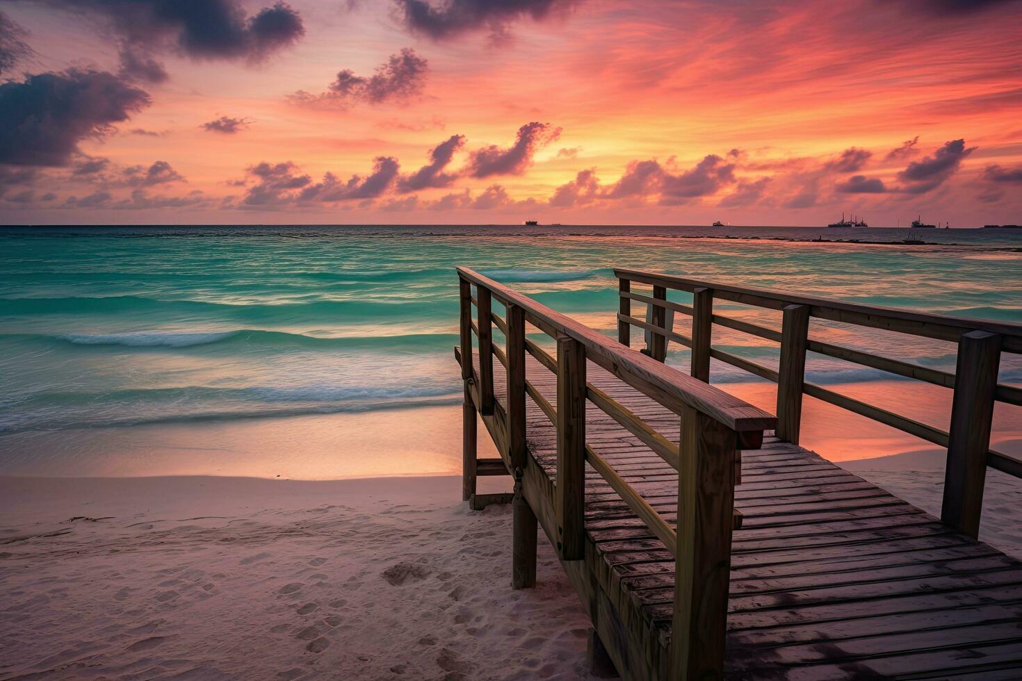 Sunrise over beach in Cancun , Generative AI. photo