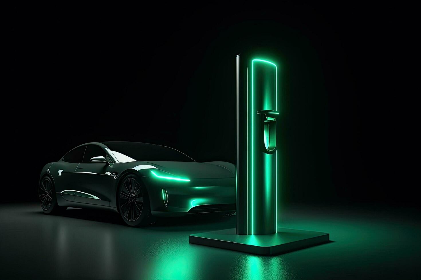 Charging station for an electric car . Power plant, green technology, future, copy space, Generative AI . photo