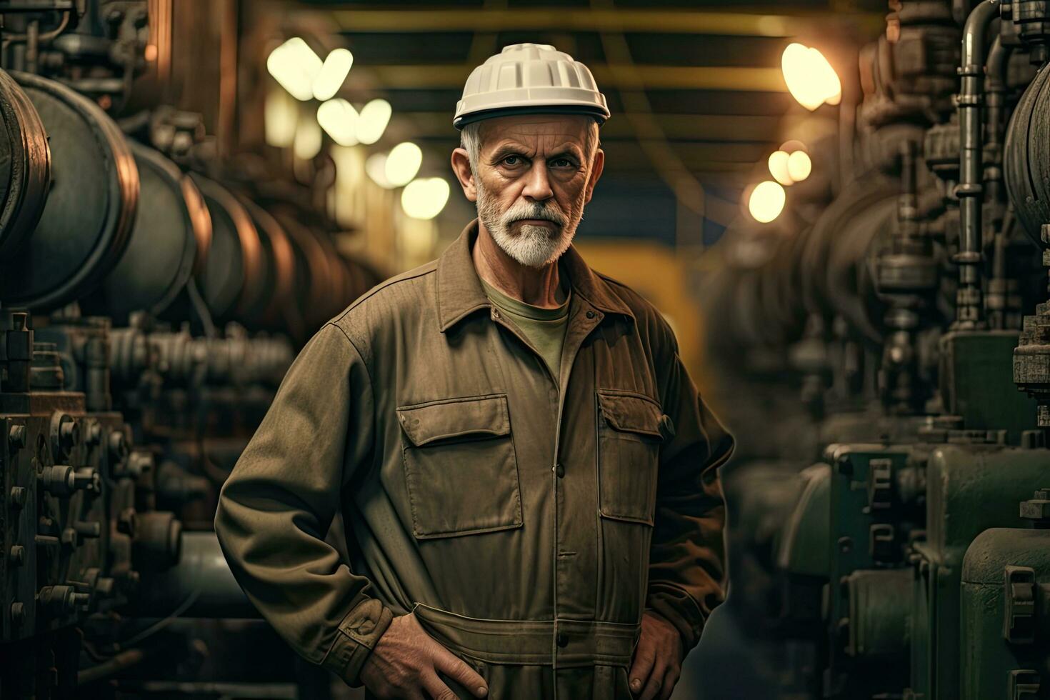Power plant worker at factory industry , Generative AI . photo