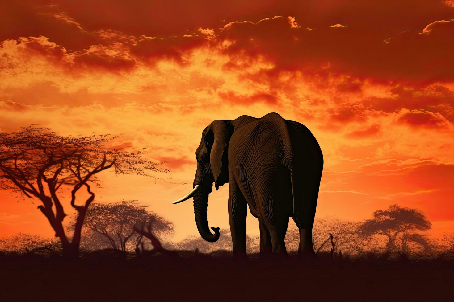 Elephant in the setting sun , Generative AI photo